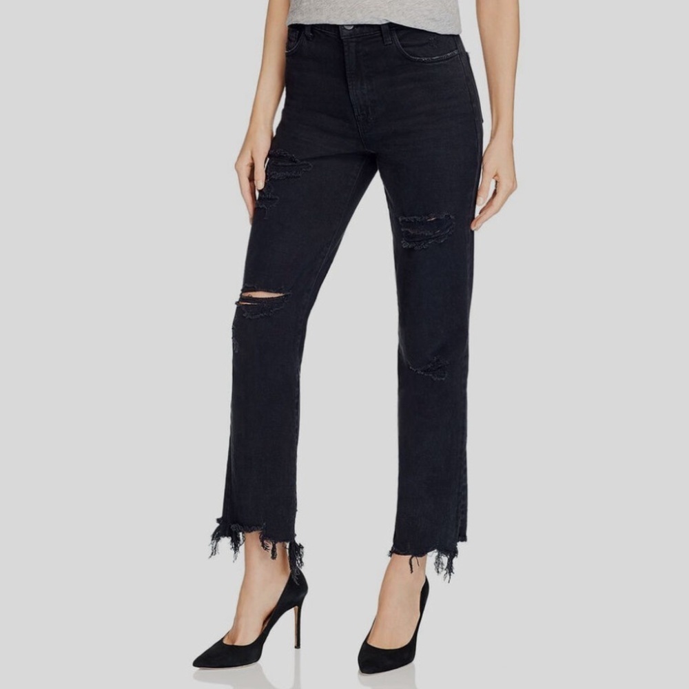 J Brand Jules Undercover Destruct Black Raw Hem Ankle Jeans